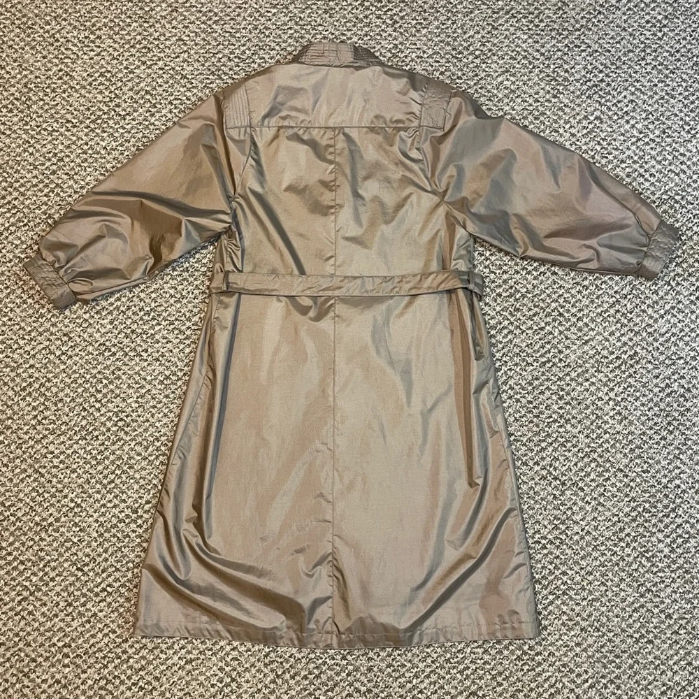 Vintage 80s Windsor Bay Belted Balloon Sleeve Trench Coat - Iridescent Champagne - Picture 3 of 16